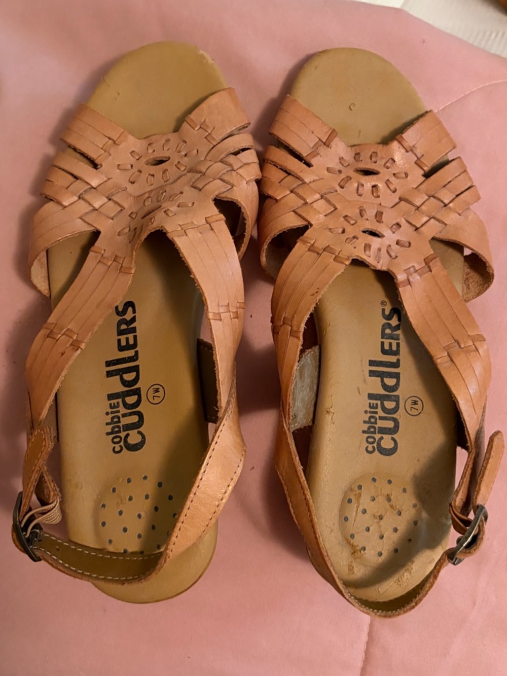 Cobbler Cuddlers Tan Leather Woven Sandals